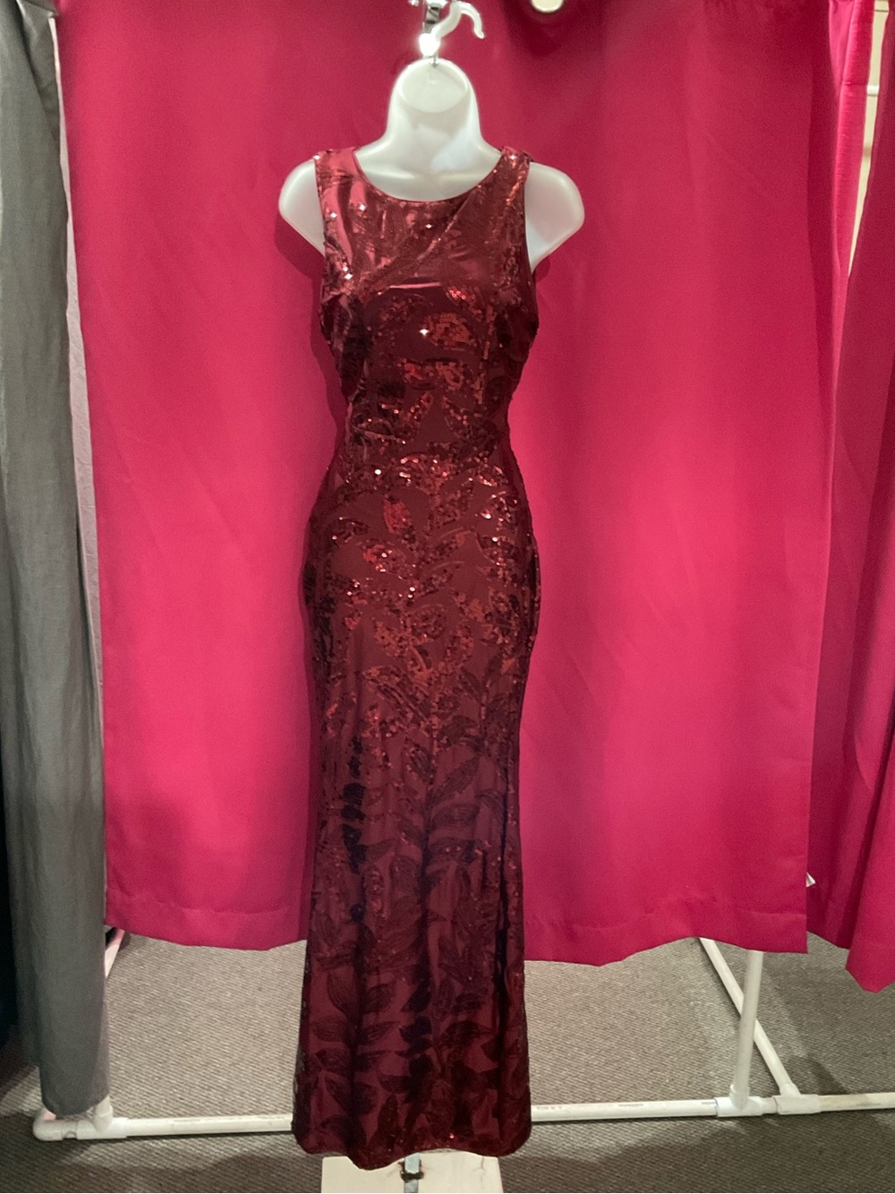 Sleeveless Sequin Evening Gown in Deep Red